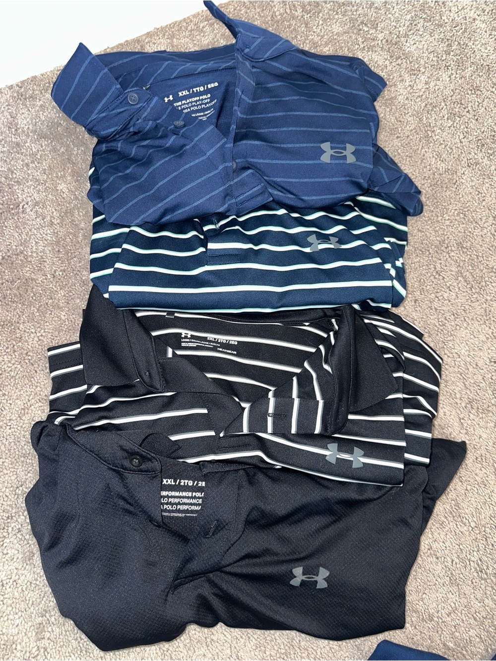 4 Under Armour Men’s Striped Performance Polo Pack - Navy & Black
